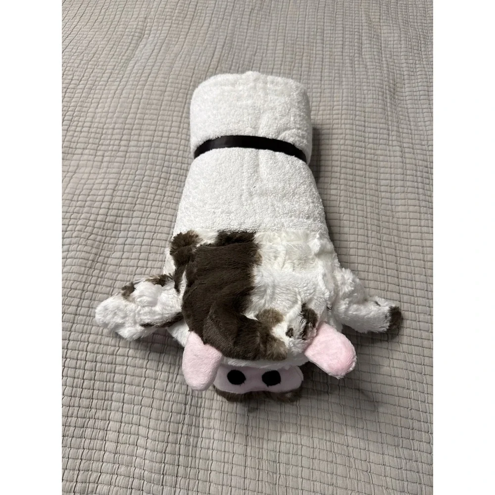 Swankie Blankie Hooded Baby Towel Cow Farm Animal Brown White Plush NWT